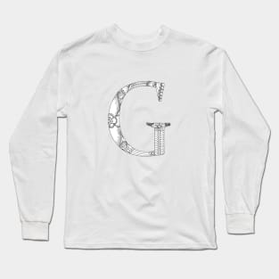 Henna Alphabet G / Henna Letter G - Black Henna Line Art Long Sleeve T-Shirt